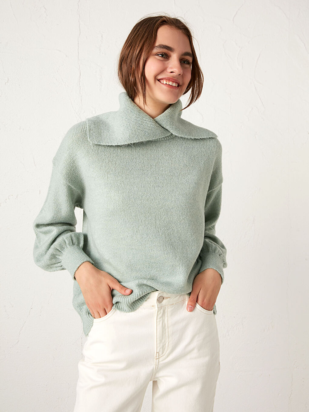 Шаль жаға трикотаж жемпір-2