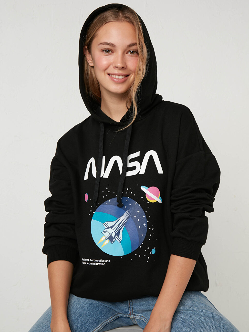 Nasa Baskılı Kapüşonlu Sweatshirt