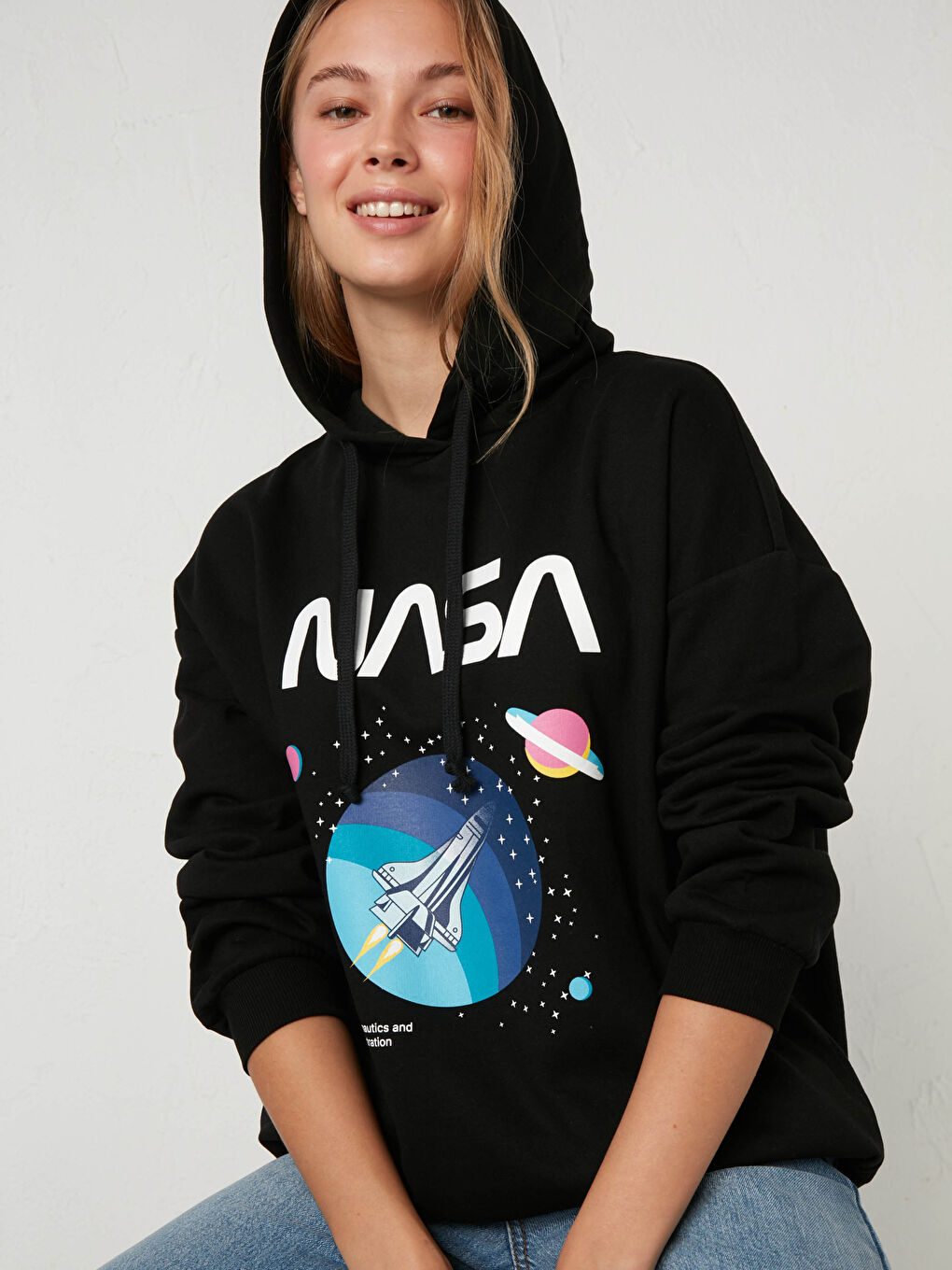 Nasa Baskılı Kapüşonlu Sweatshirt-1