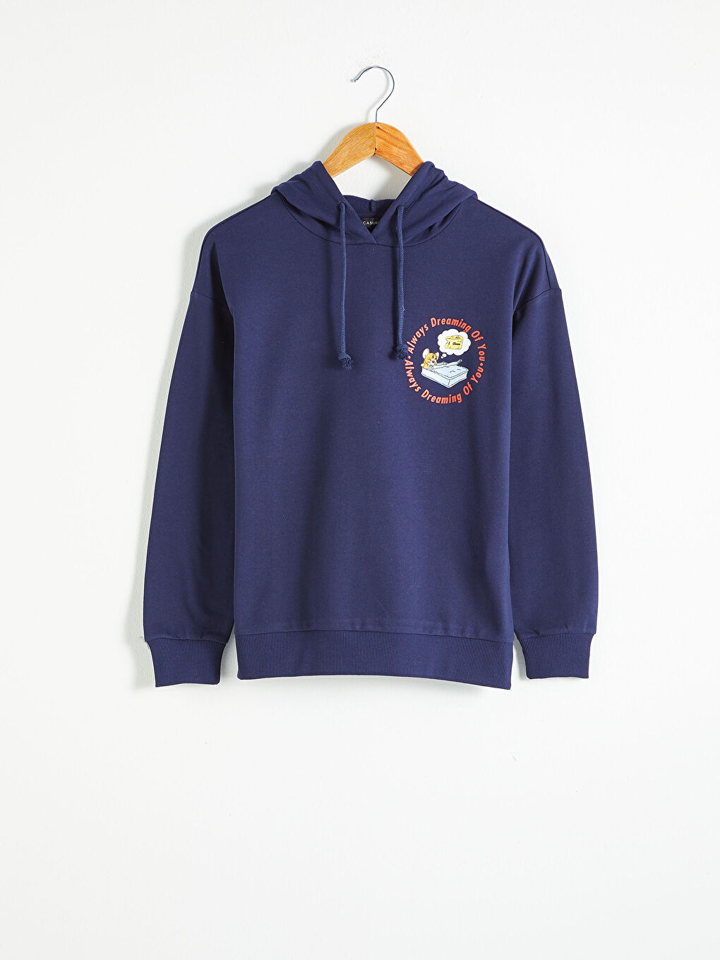 Lacivert Kapüşonlu Baskılı Sweatshirt-4