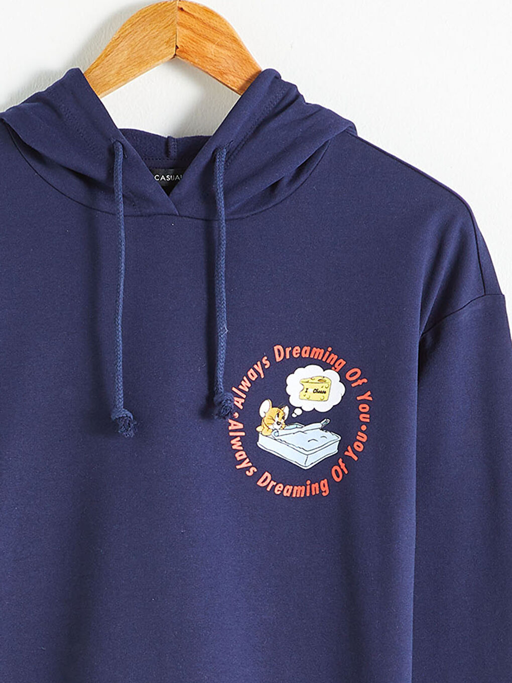 Lacivert Kapüşonlu Baskılı Sweatshirt-6