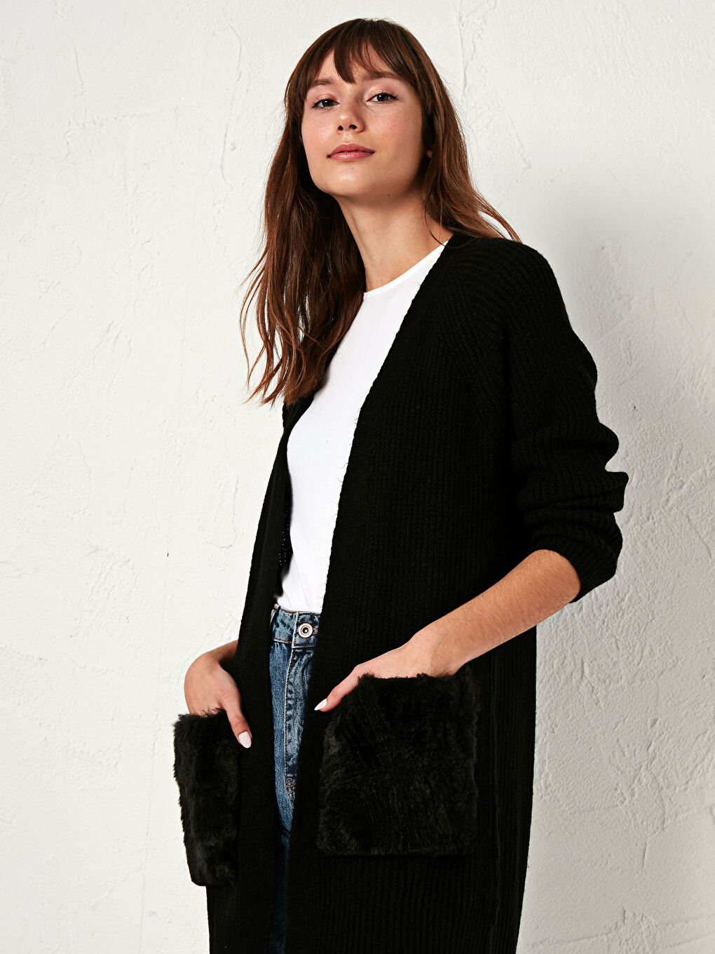 LCW Vision Plüsch-Strickjacke mit Fell-Details -0WFO99Z8-CVL