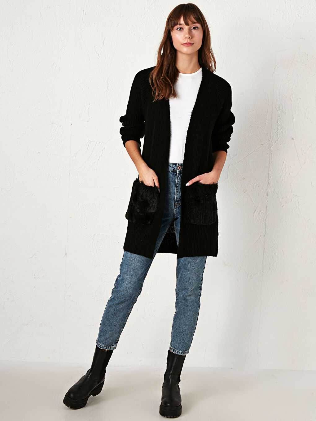 LCW Vision Plüsch-Strickjacke mit Fell-Details -0WFO99Z8-CVL