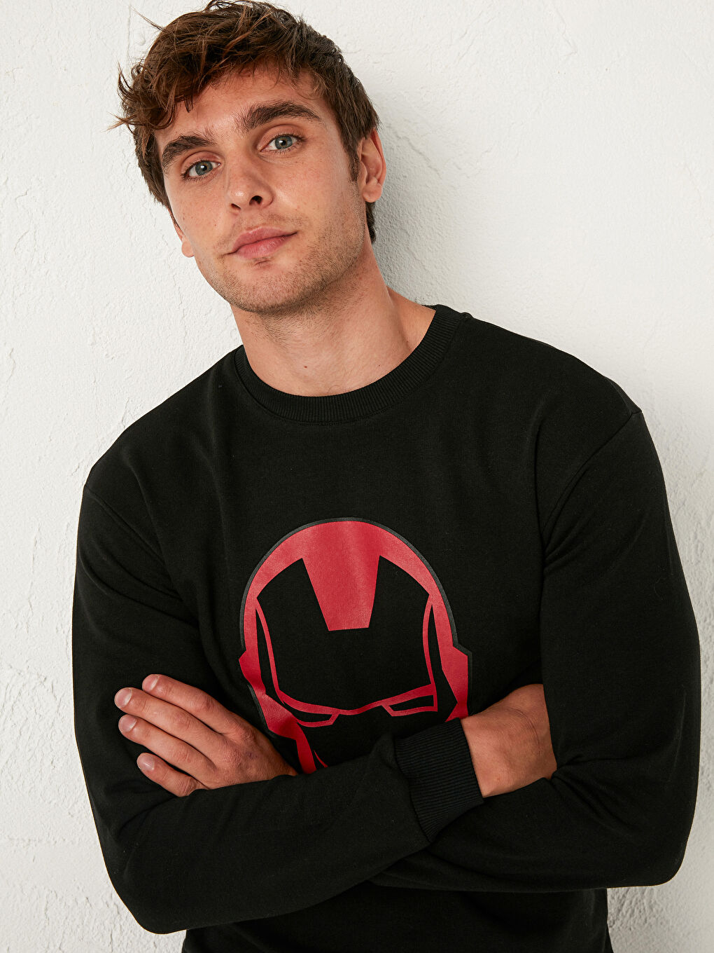 Siyah İron Man Baskılı İnce Sweatshirt-1
