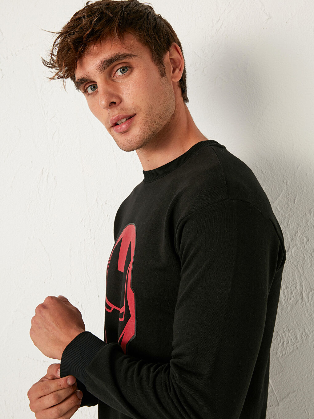 Siyah İron Man Baskılı İnce Sweatshirt-2