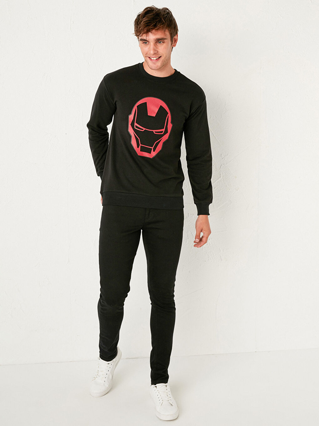 Siyah İron Man Baskılı İnce Sweatshirt-4