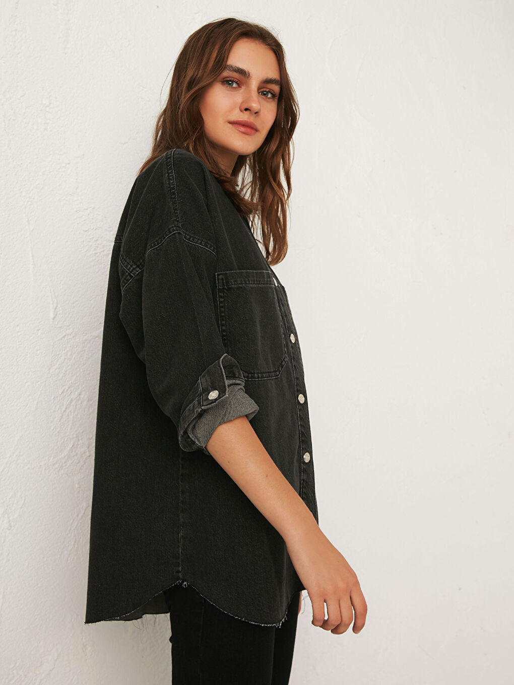 Cămașă din Denim cu Detaliu Buzunar -4