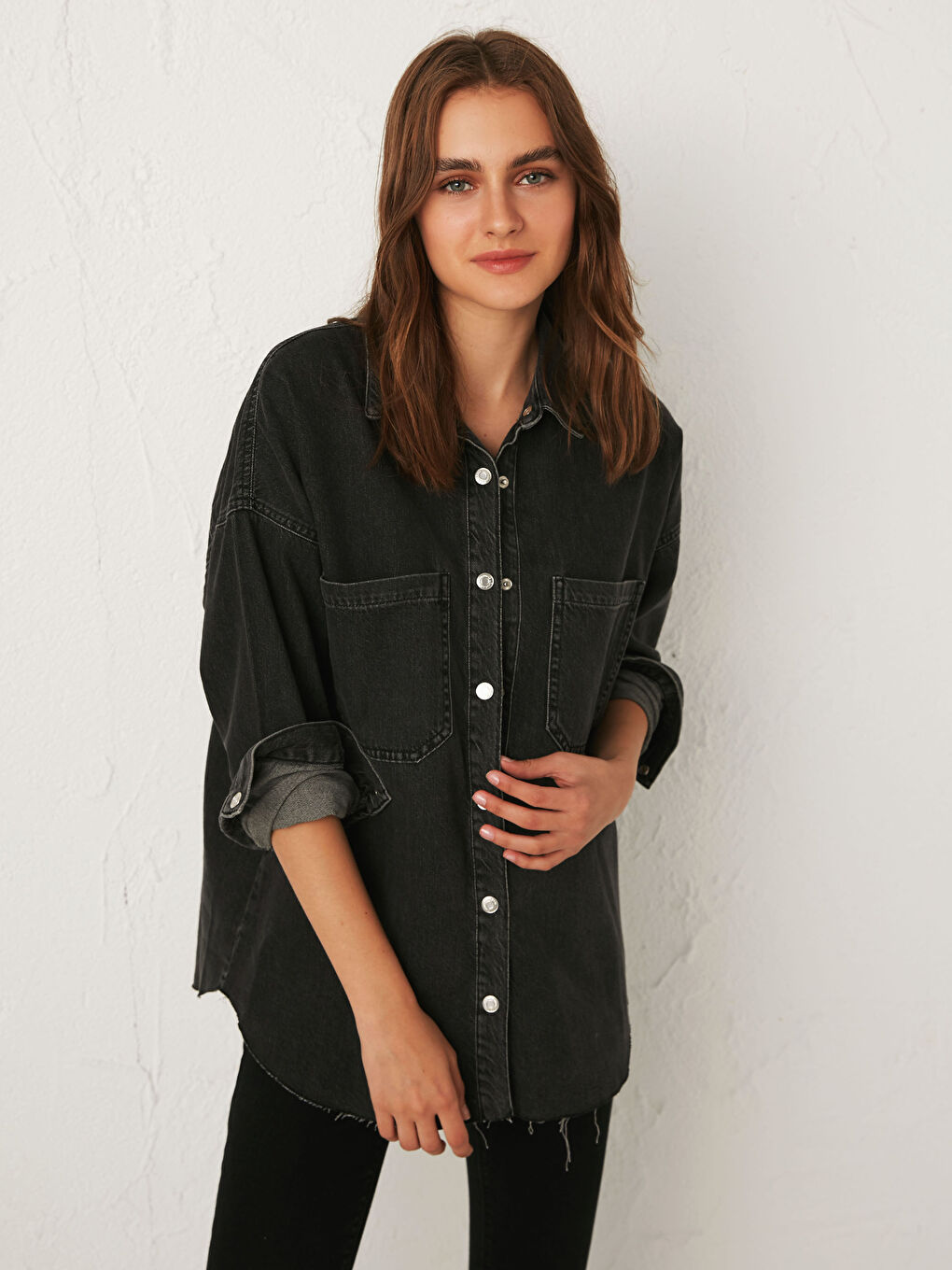 Cămașă din Denim cu Detaliu Buzunar -5