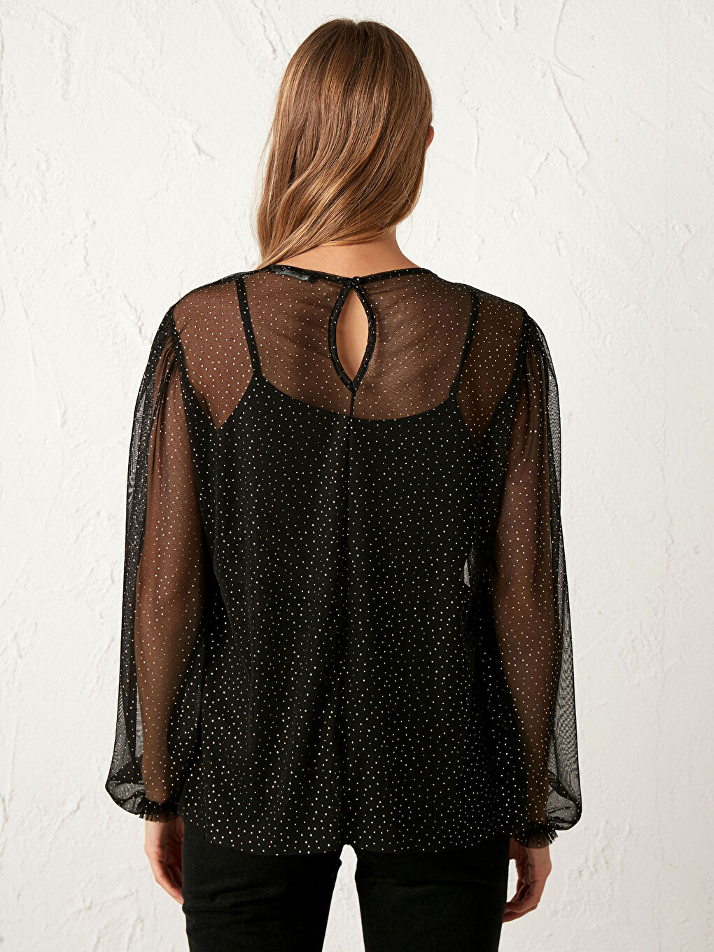 Siyah Puantiyeli Şifon Bluz-3