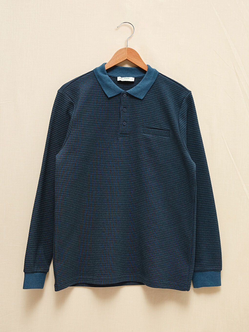 Petrol Polo Yaka Uzun Kollu Erkek Tişört-5