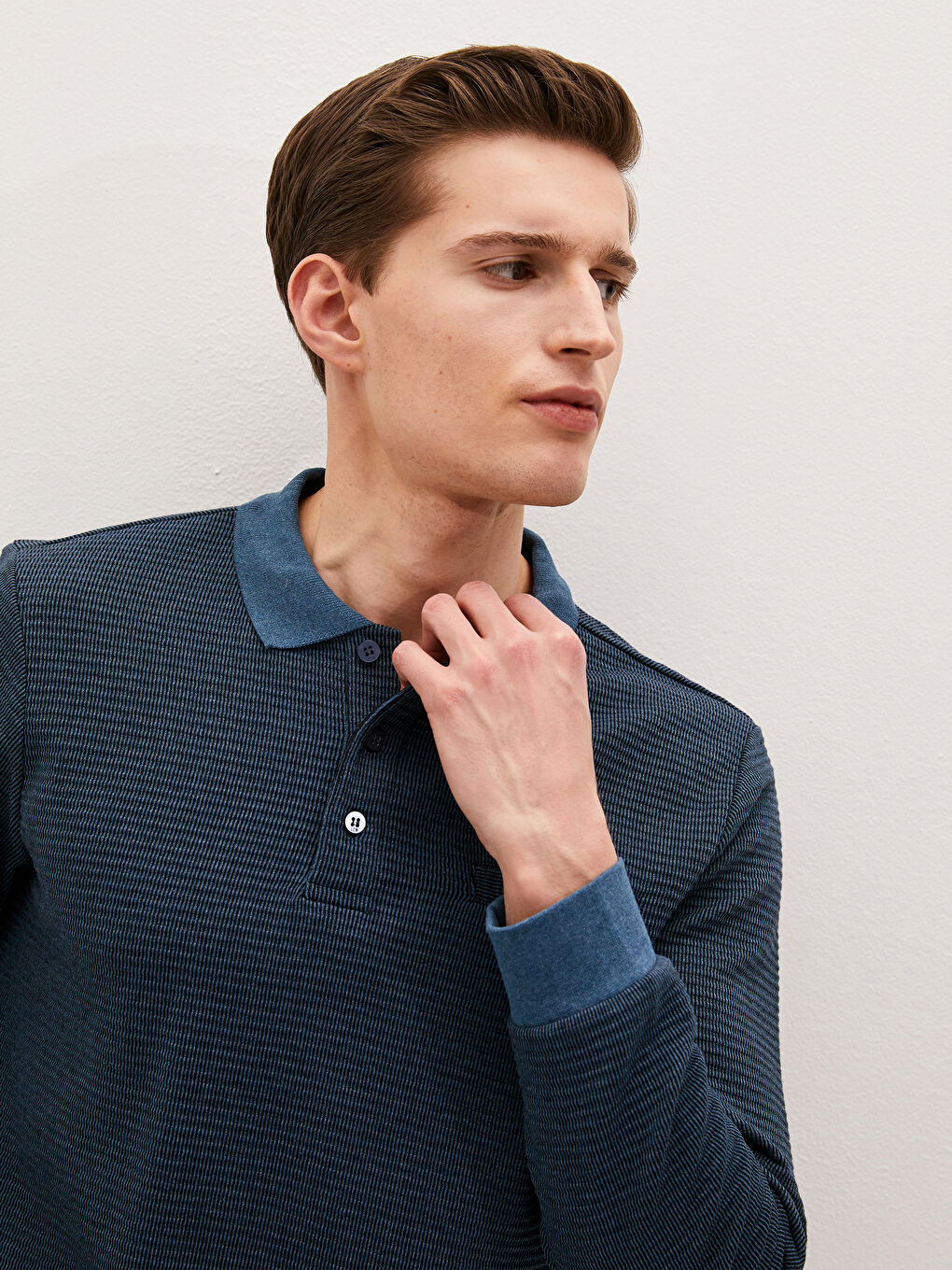 Petrol Polo Yaka Uzun Kollu Erkek Tişört-2