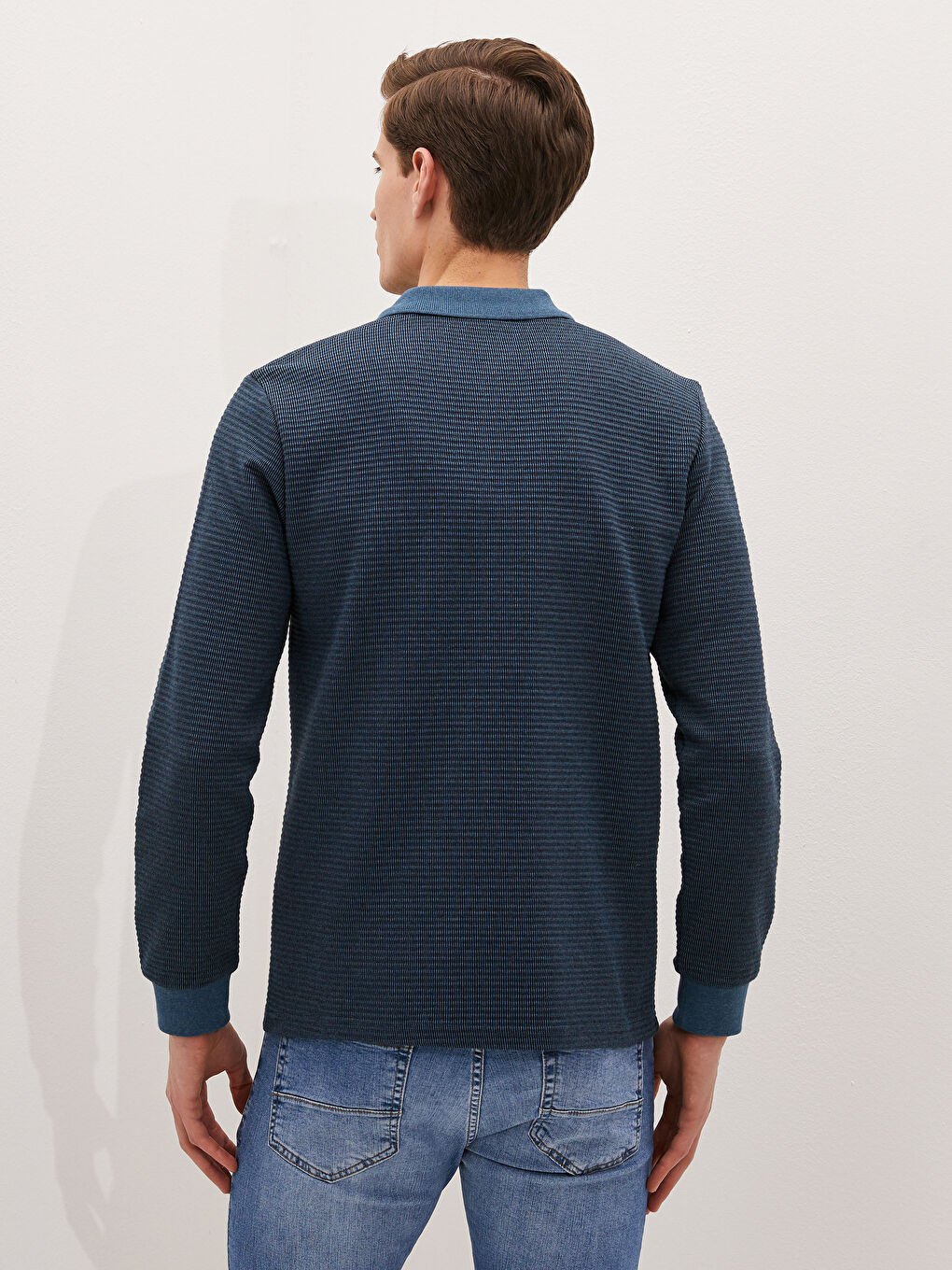 Petrol Polo Yaka Uzun Kollu Erkek Tişört-3