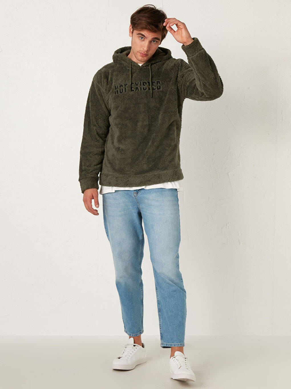 Haki Kalın Pelüş Hoodie-2