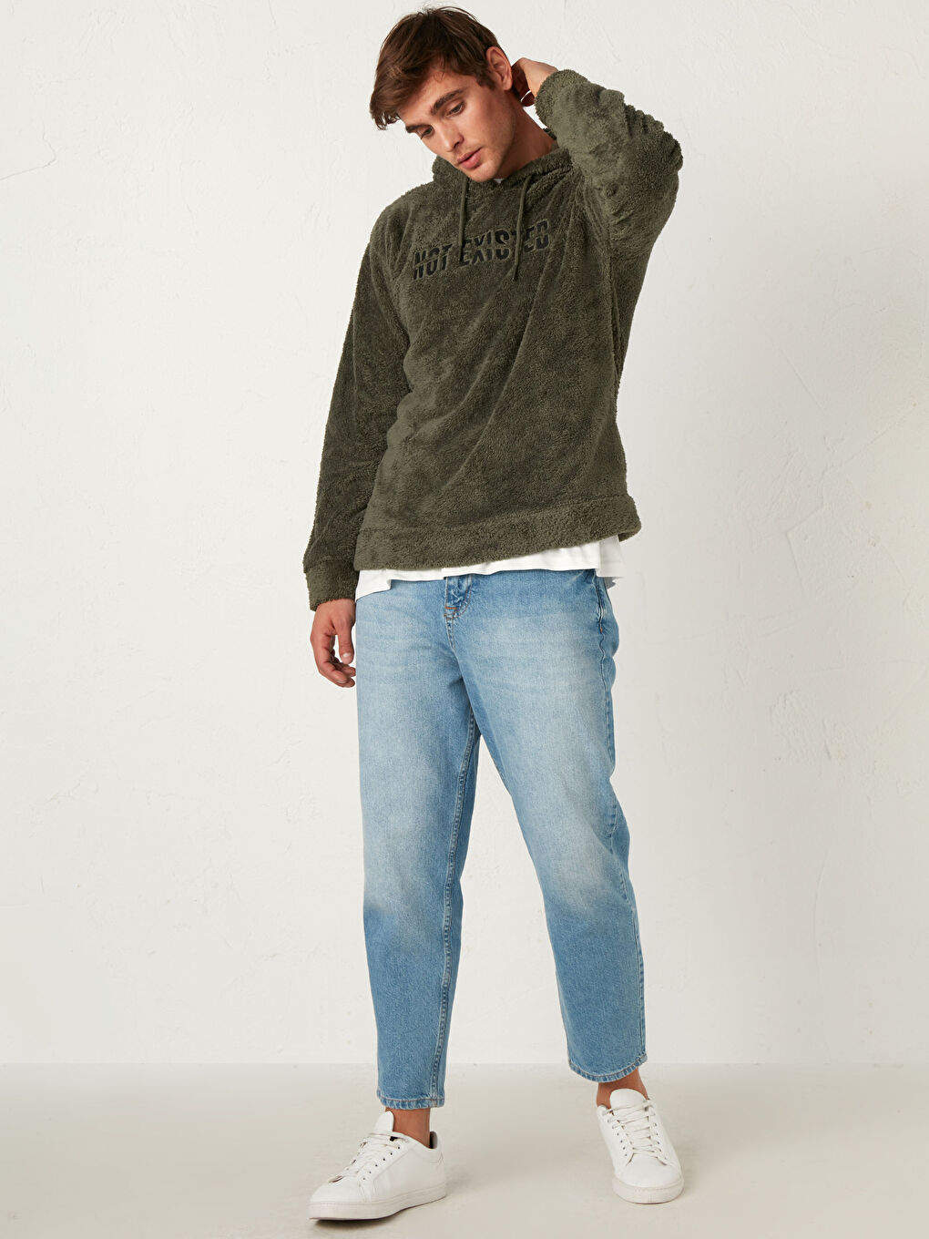 Haki Kalın Pelüş Hoodie-3