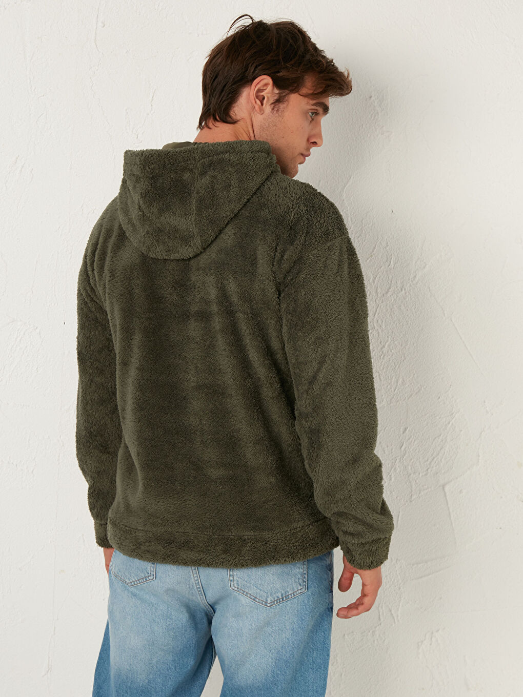 Haki Kalın Pelüş Hoodie-4