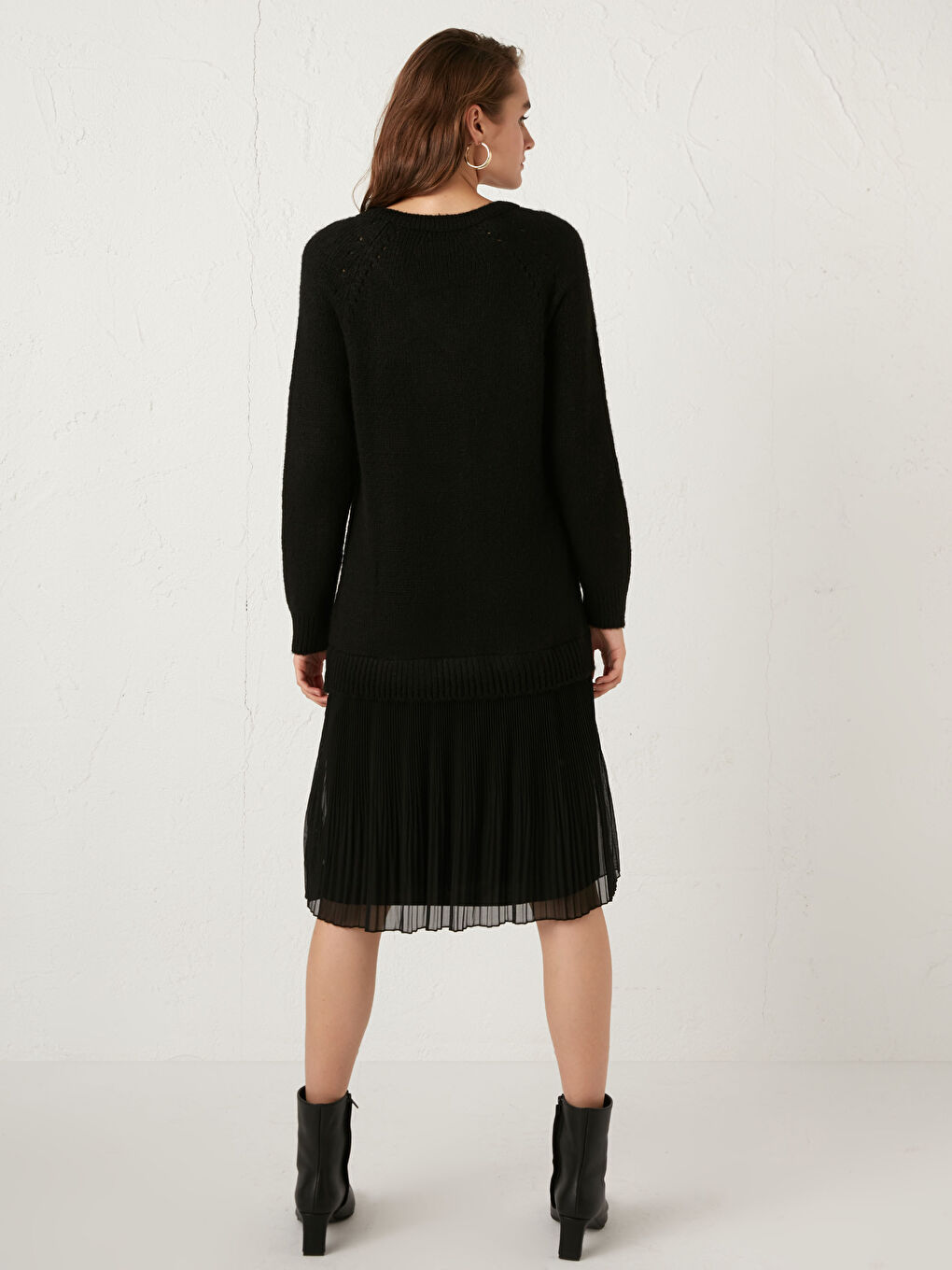 Плиссе детальді трикотаж көйлек-3