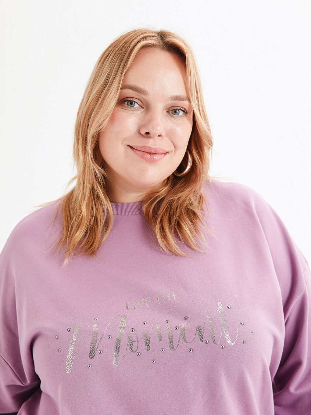 Lila Işıltılı Yazı Baskılı Kadın Sweatshirt Tunik-2