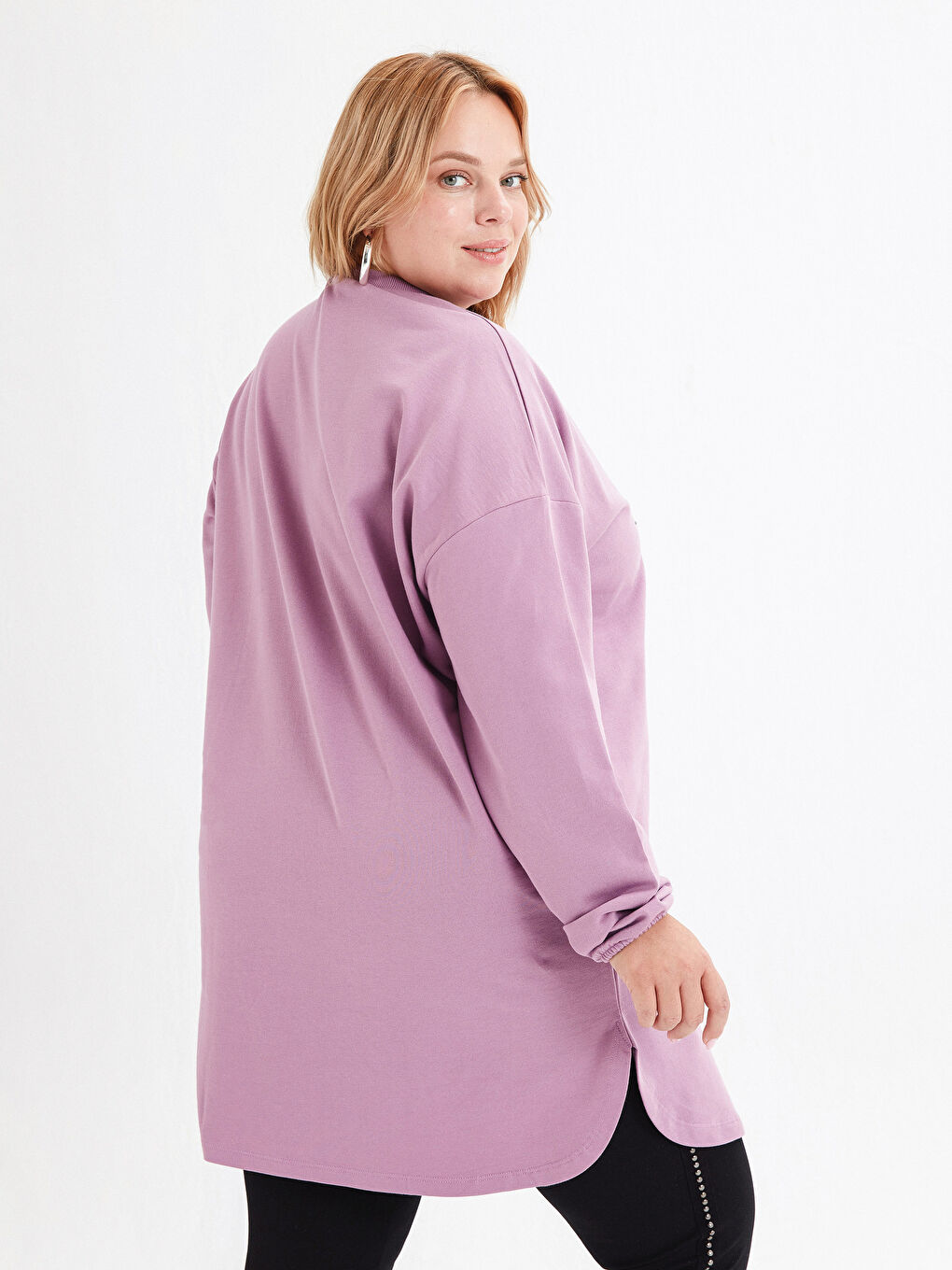 Lila Işıltılı Yazı Baskılı Kadın Sweatshirt Tunik-3