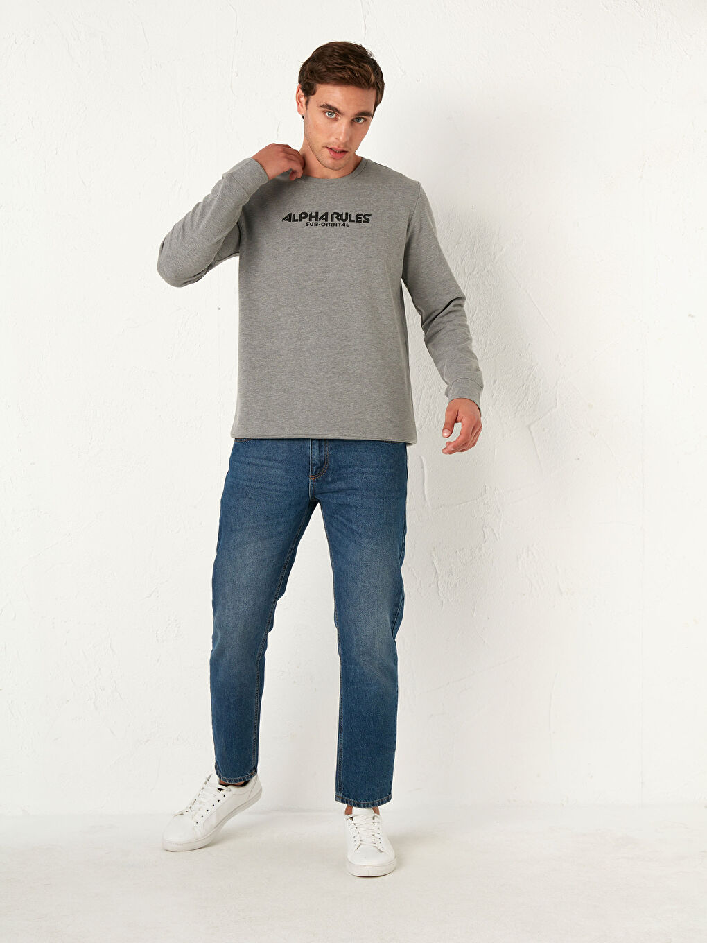 XSIDE Crew Neck Printed Thin Sweatshirt -0WFU50Z8-LAM