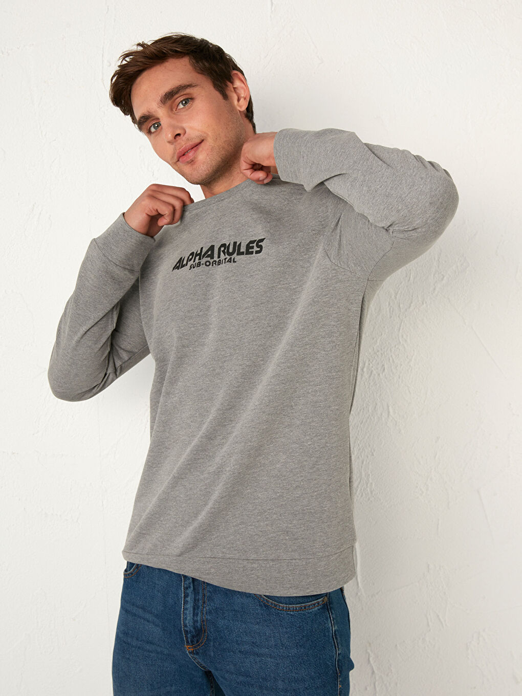 XSIDE Crew Neck Printed Thin Sweatshirt -0WFU50Z8-LAM