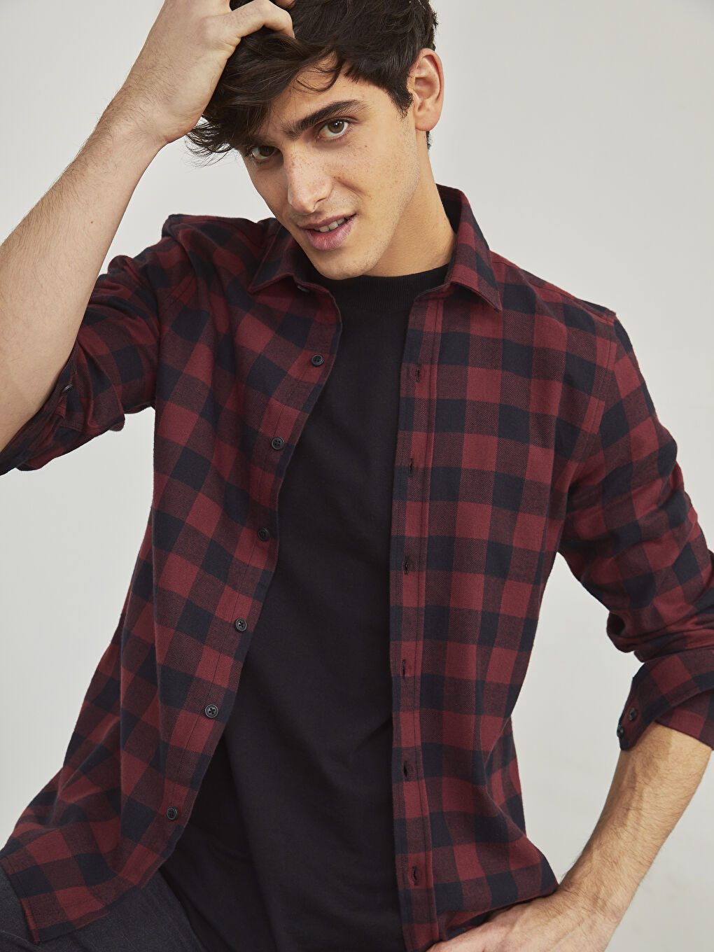 XSIDE Slim Fit Long Sleeve Plaid Flannel Lumberjack Shirt -0WFY85Z8-LLH