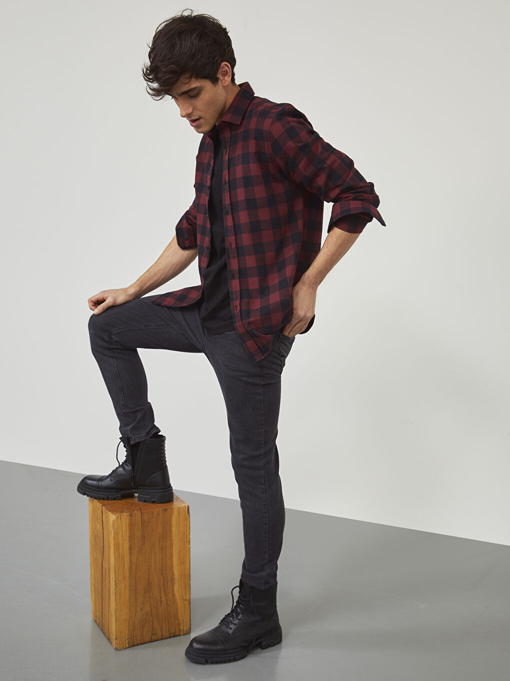 XSIDE Slim Fit Long Sleeve Plaid Flannel Lumberjack Shirt -0WFY85Z8-LLH