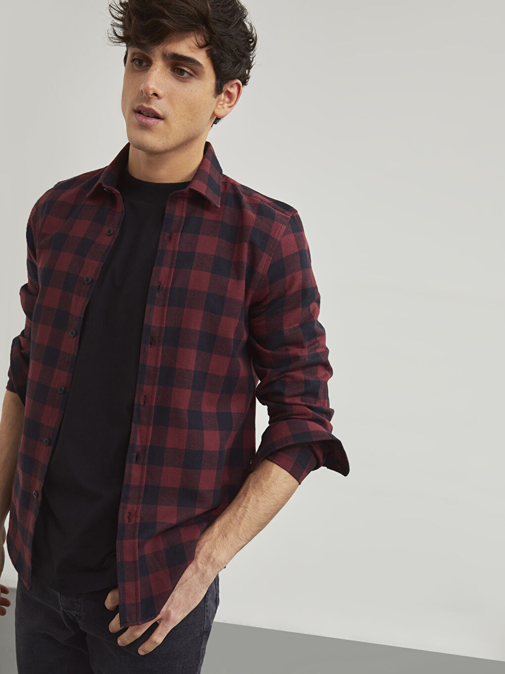 XSIDE Slim Fit Long Sleeve Plaid Flannel Lumberjack Shirt -0WFY85Z8-LLH
