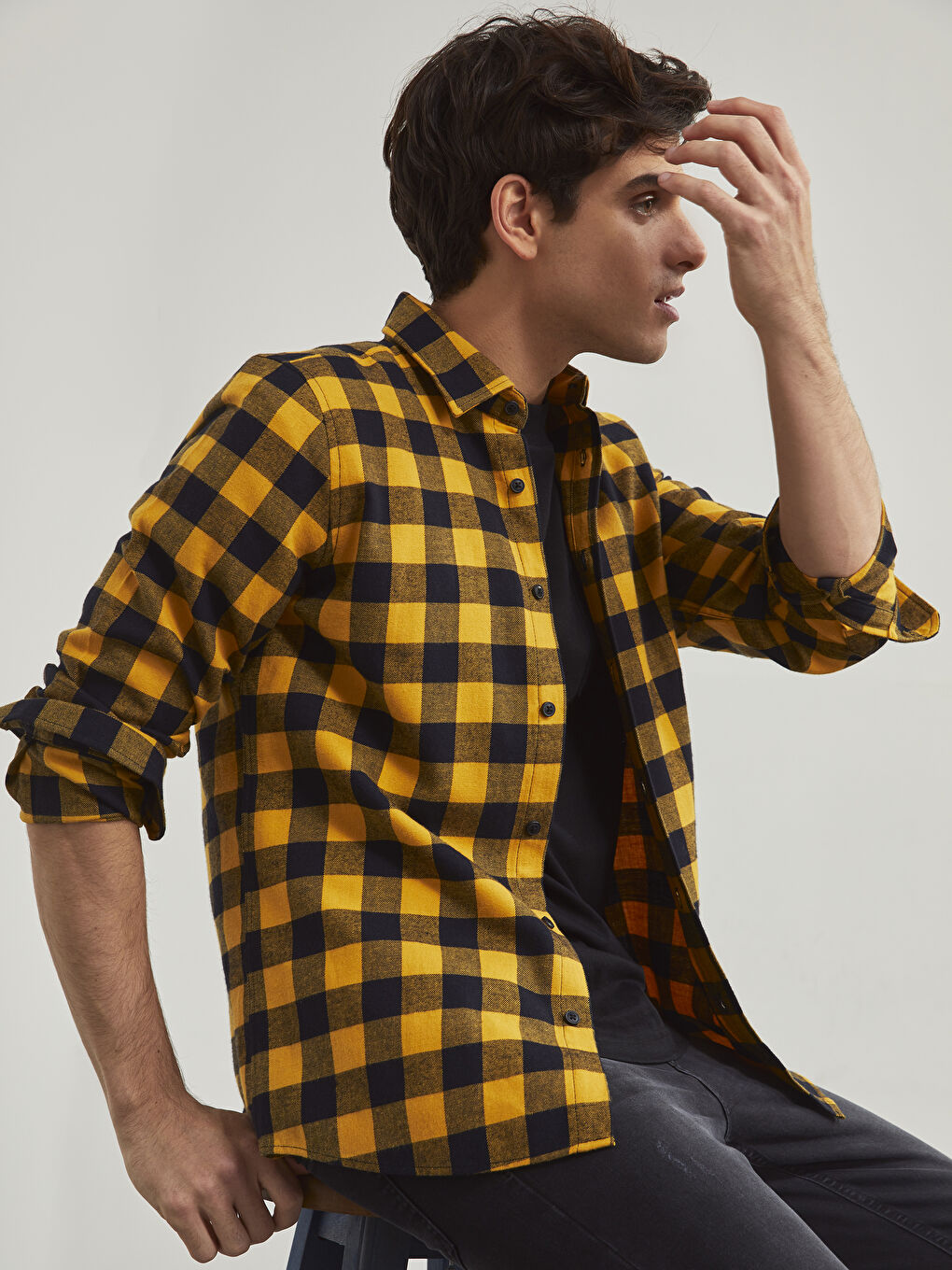 Slim Fit Long Sleeve Plaid Flannel Shirt-2