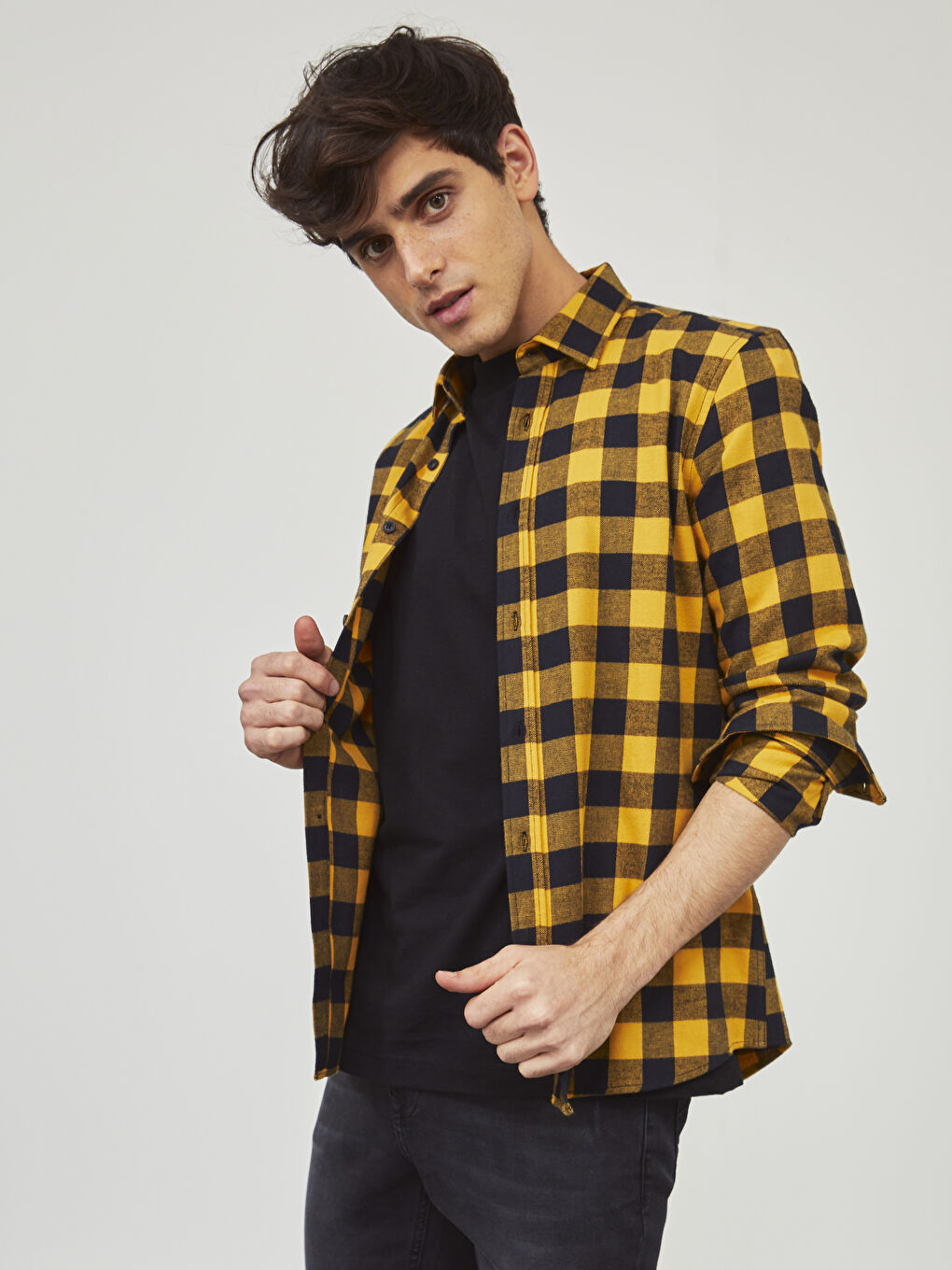 Slim Fit Long Sleeve Plaid Flannel Shirt-6