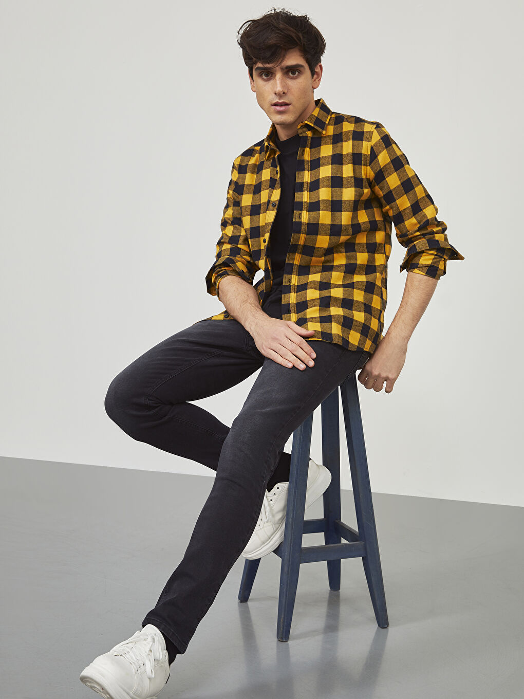 Slim Fit Long Sleeve Plaid Flannel Shirt-7