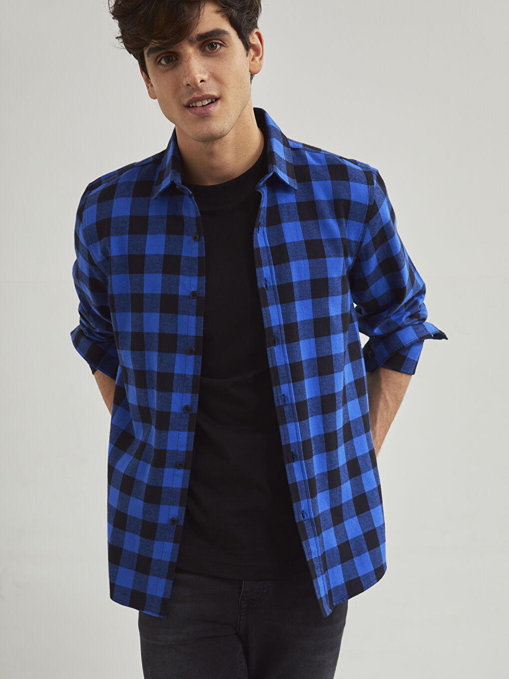 Chemise en flanelle BLEU Homme-1