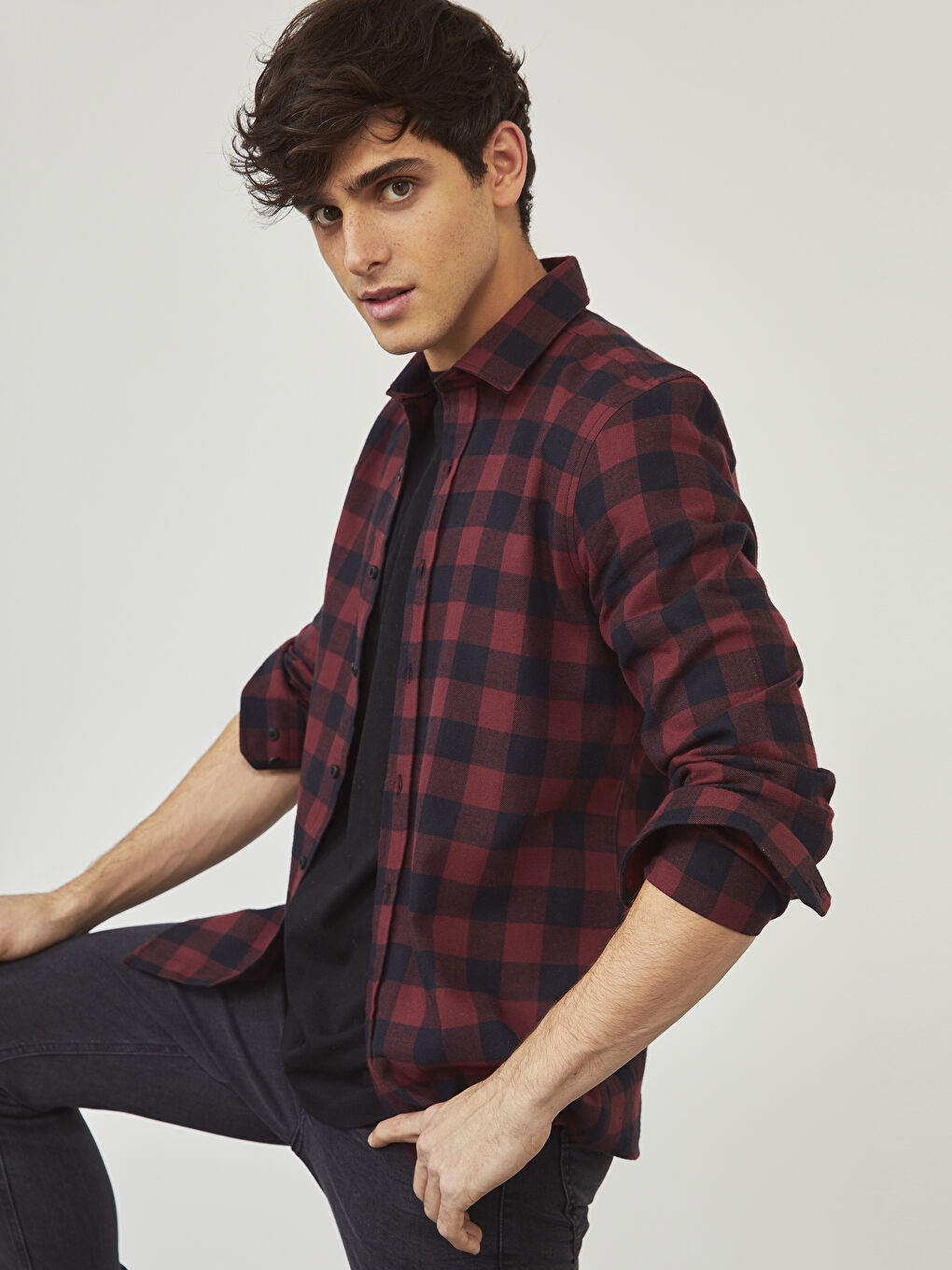 XSIDE Slim Fit Long Sleeve Plaid Flannel Lumberjack Shirt -0WFY85Z8-LLH
