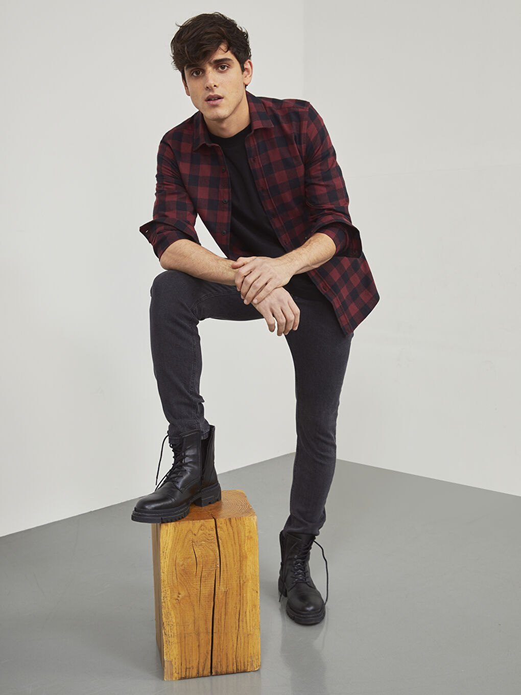 XSIDE Slim Fit Long Sleeve Plaid Flannel Lumberjack Shirt -0WFY85Z8-LLH