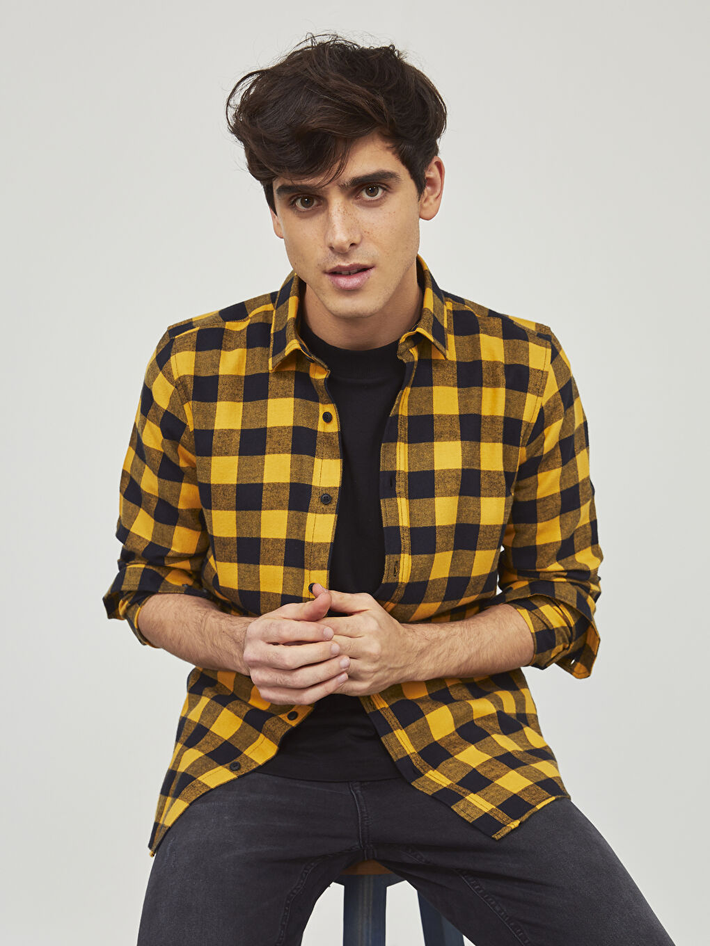 Slim Fit Long Sleeve Plaid Flannel Shirt-11