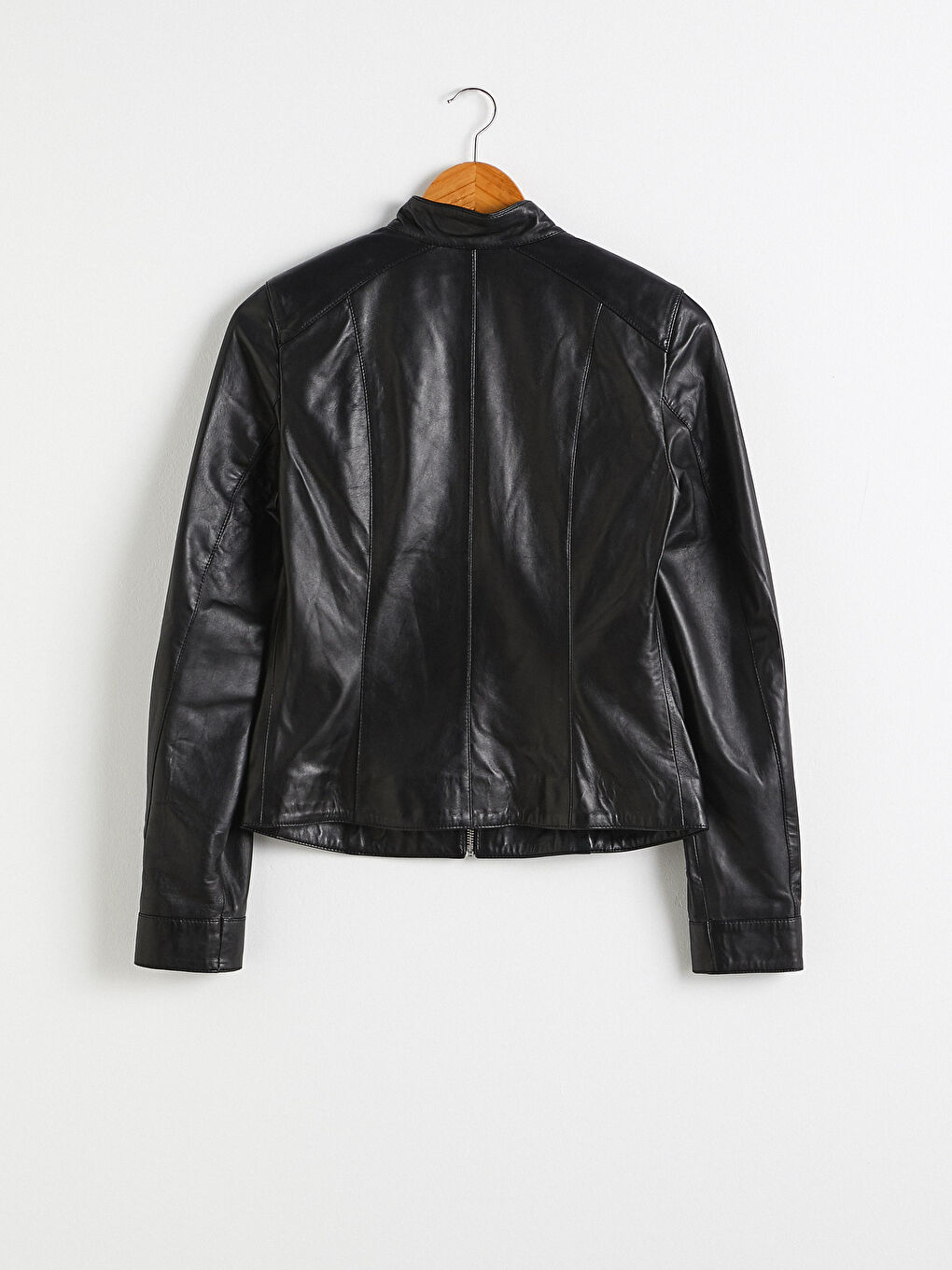 معطف جلد طبيعي بياقة علوية-8