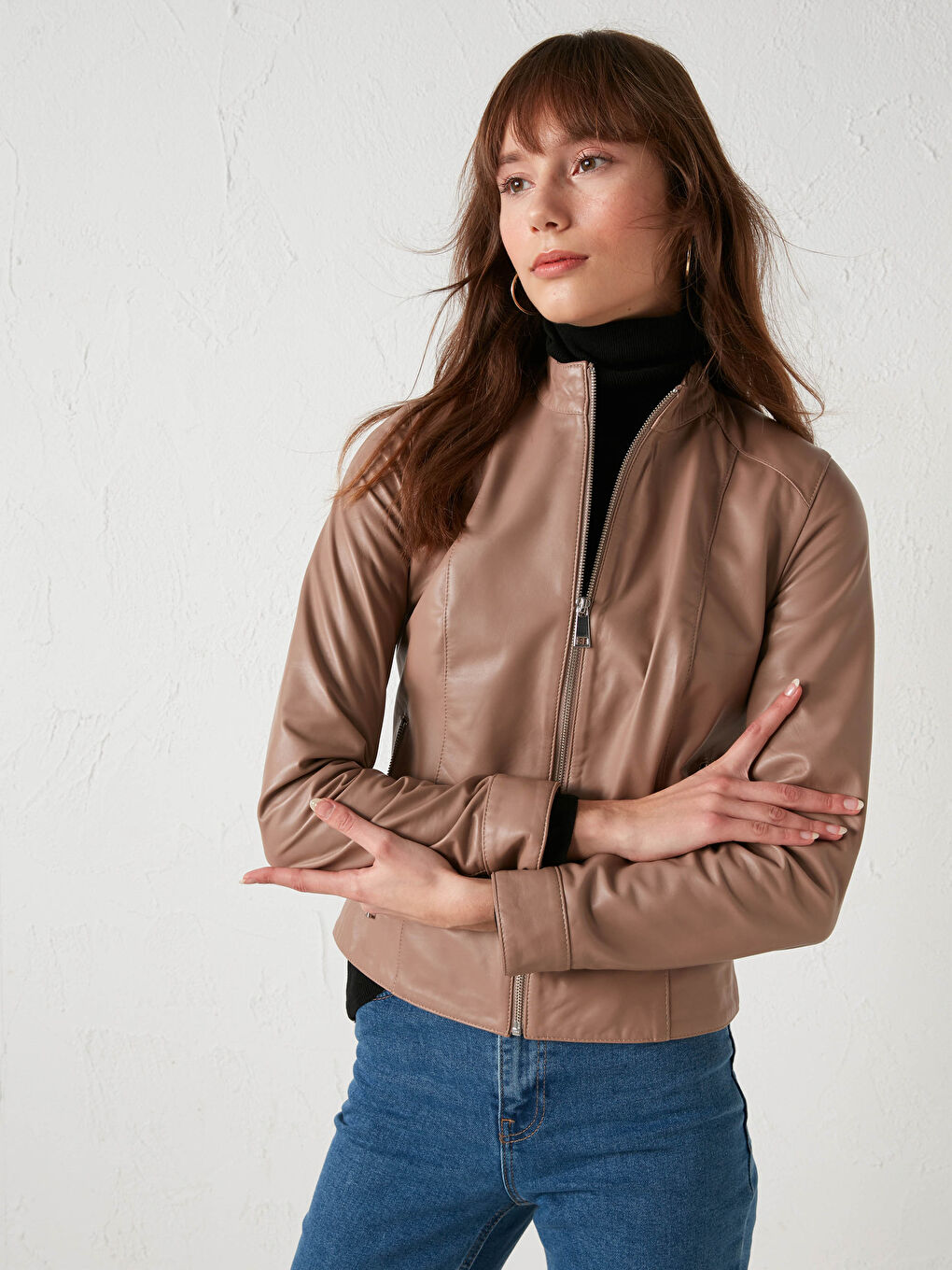 Kahverengi Hakiki Deri Dik Yaka Mont-2