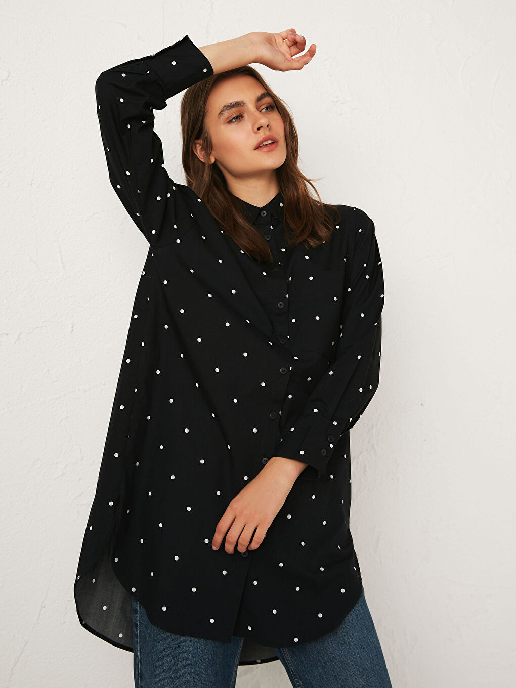 Siyah Oversize Poplin Kadın Gömlek Tunik