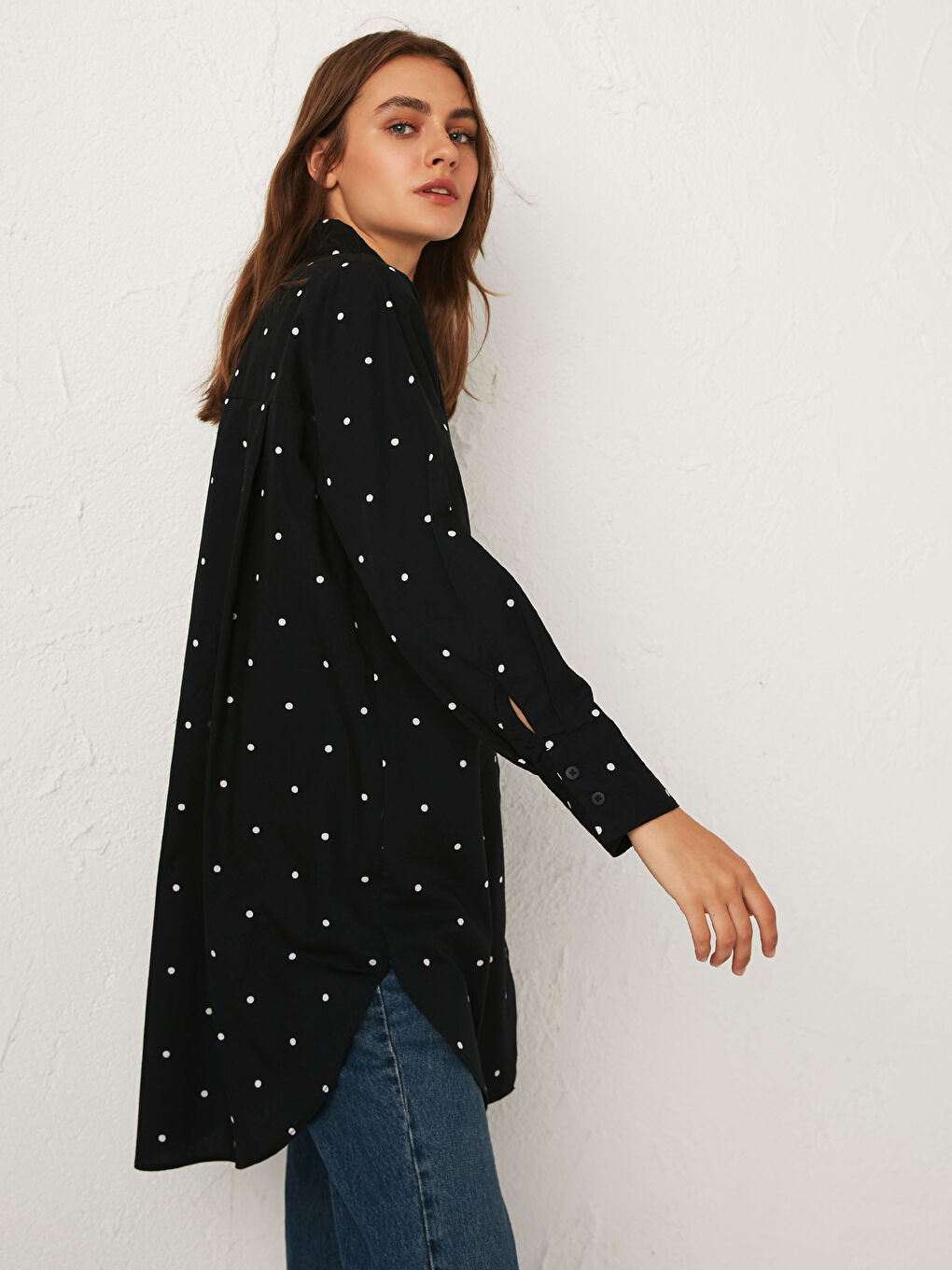 Siyah Oversize Poplin Kadın Gömlek Tunik-1