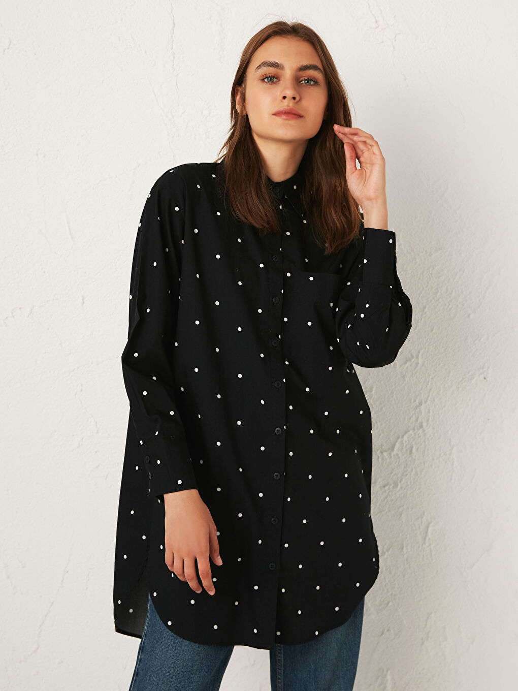 Siyah Oversize Poplin Kadın Gömlek Tunik-2