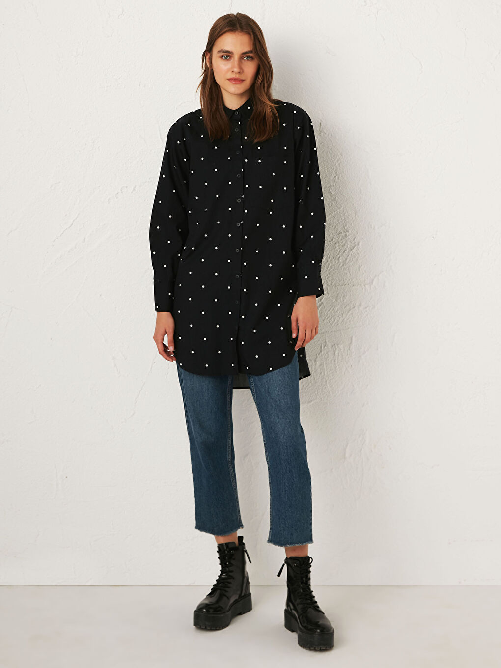 Siyah Oversize Poplin Kadın Gömlek Tunik-4