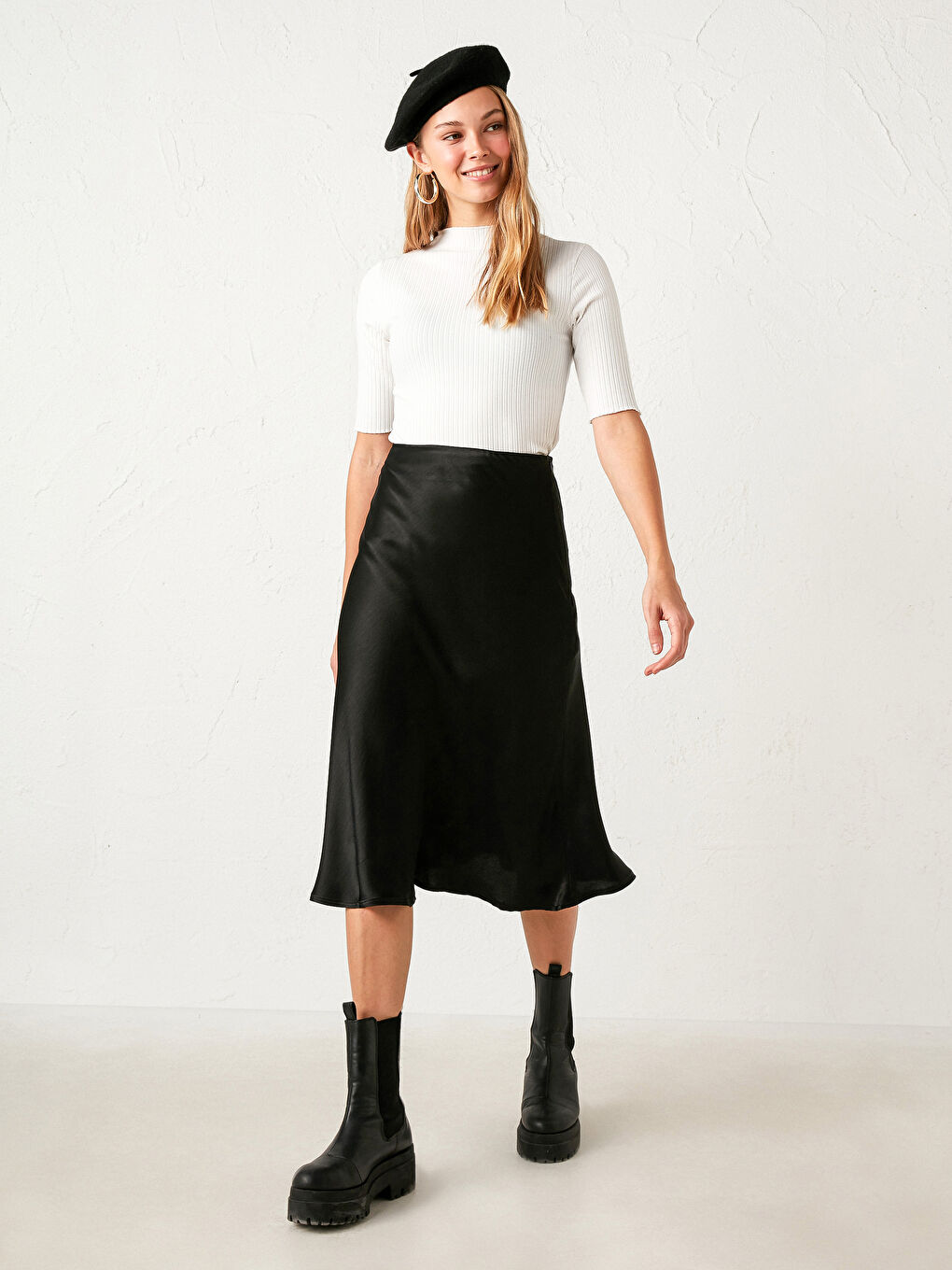 Standard Fit Satin Midi Skirt-1