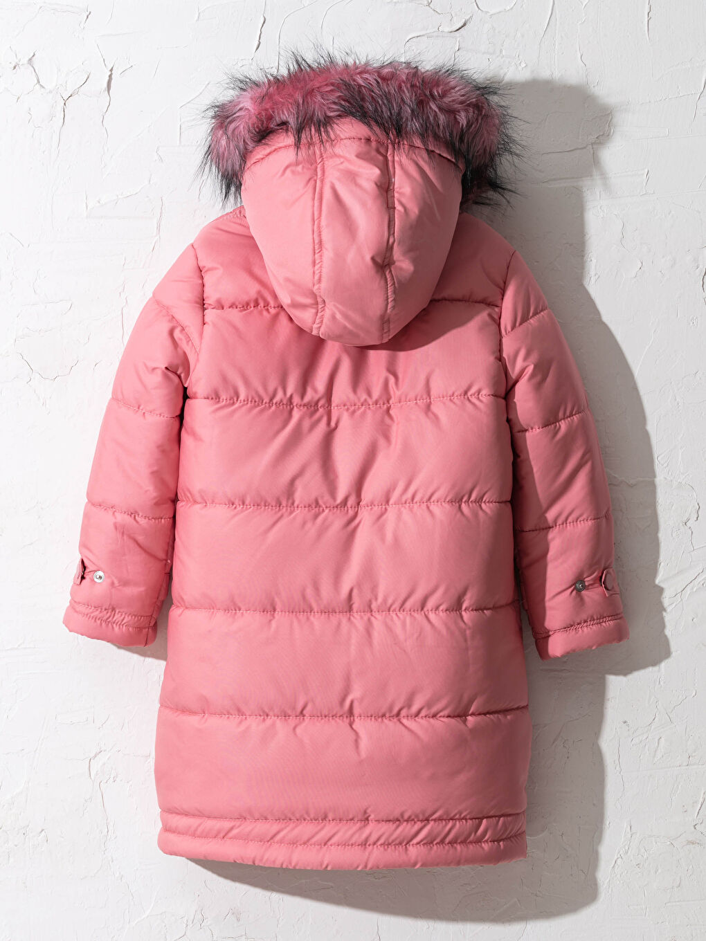 Pembe Kız Çocuk Kapüşonlu Kalın Kaban-1