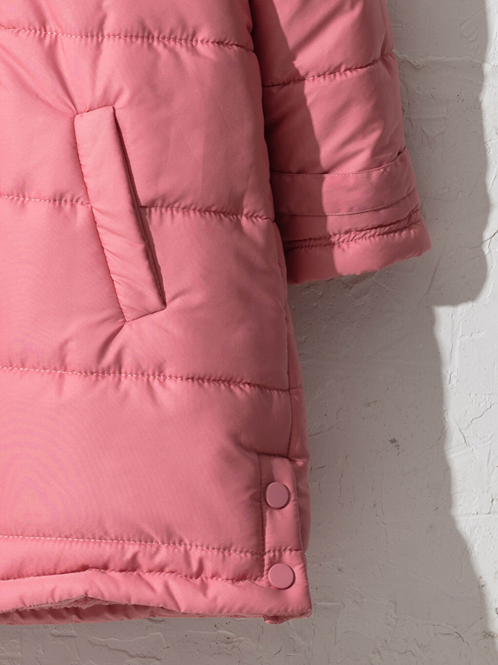 Pembe Kız Çocuk Kapüşonlu Kalın Kaban-2