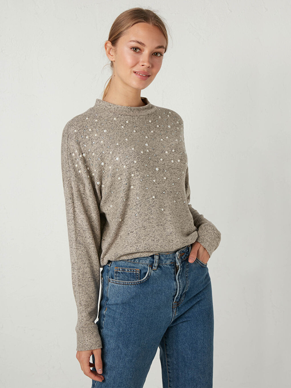 Textured Fabric Pearl Printed T-Shirt