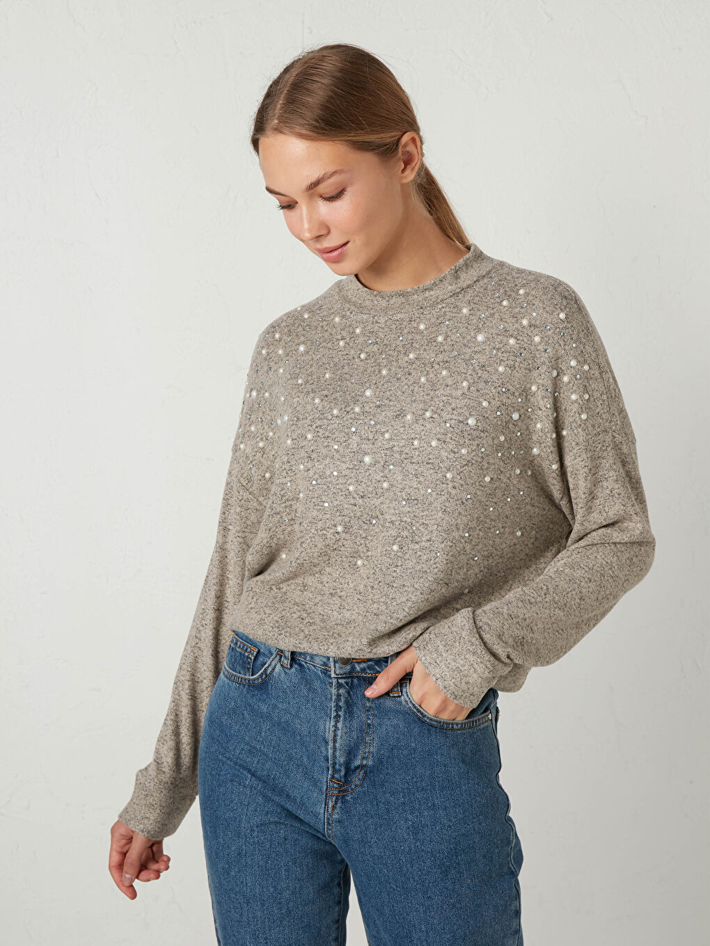 Textured Fabric Pearl Printed T-Shirt-1