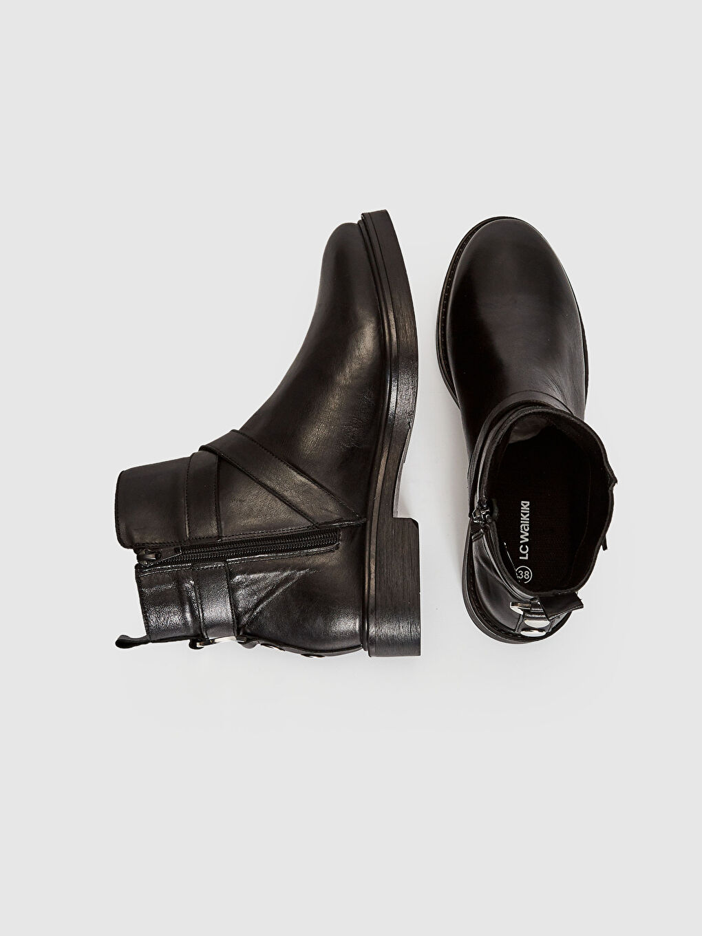 Siyah Hakiki Deri Kadın Fermuarlı Bot-2