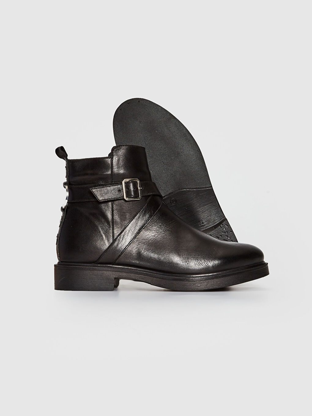 Siyah Hakiki Deri Kadın Fermuarlı Bot-3