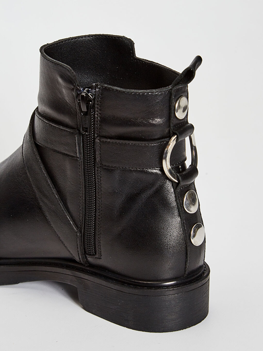 Siyah Hakiki Deri Kadın Fermuarlı Bot-5