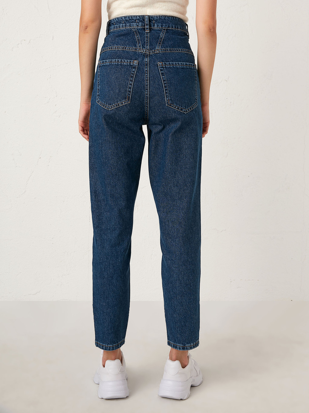 İndigo Yüksek Bel Mom Fit Kadın Jean Pantolon-9