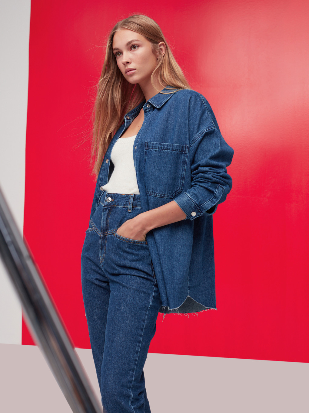 İndigo Yüksek Bel Mom Fit Kadın Jean Pantolon-4